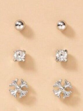 Silver Stud Earring Trio - NEW